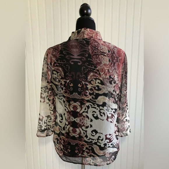 Chicos Size 0 Button Down Shirt Blouse Paisley Floral Womens Small  Black White - Picture 6 of 12